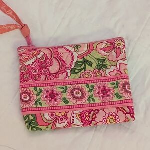 Vera Bradley Pink and Green Floral Cosmetic Bag